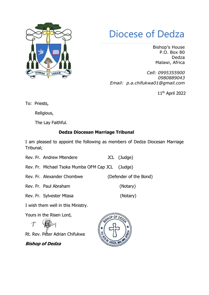 Dedza Diocese Marriage Tribunal