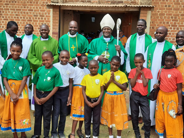 Bishop Peter Chifukwa with children from Bangwe Parish
