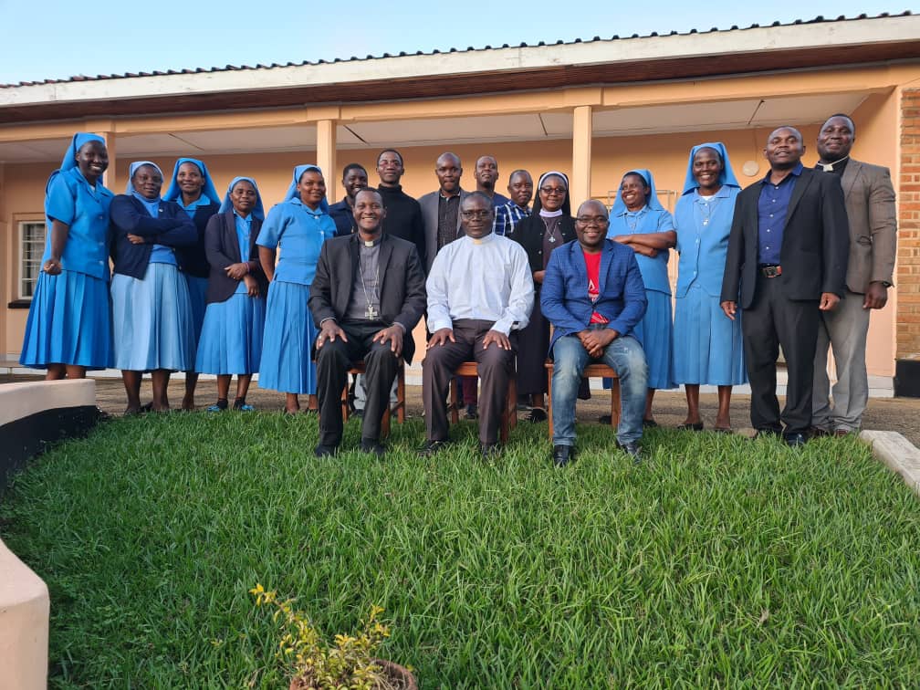 Bishop-elect Nyirenda with Diocese of Dedza Bishop Peter Adrian Chifukwa at the Bishop's House in Dedza soon after the announcement was made.