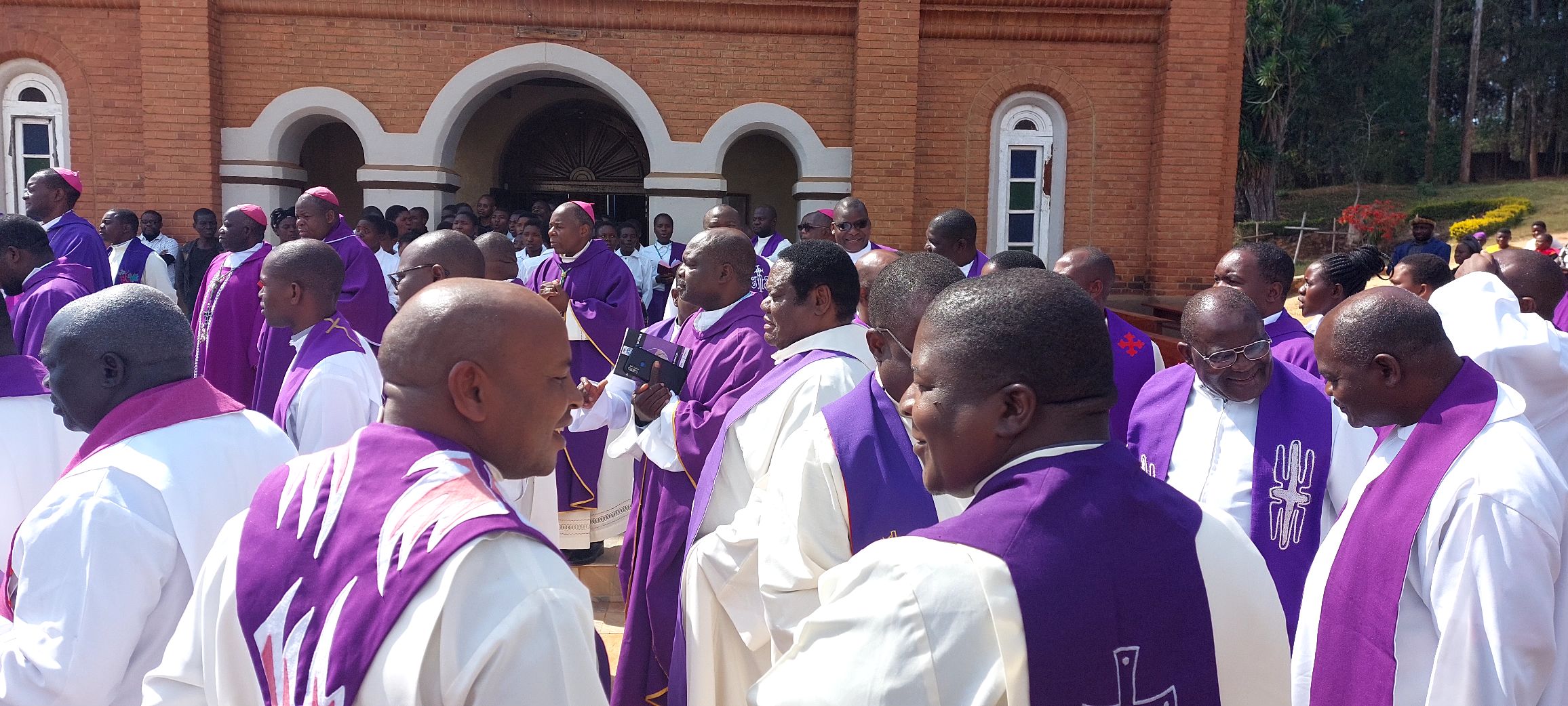 bishops and priests outside Bembeke Holy Family Cathedral